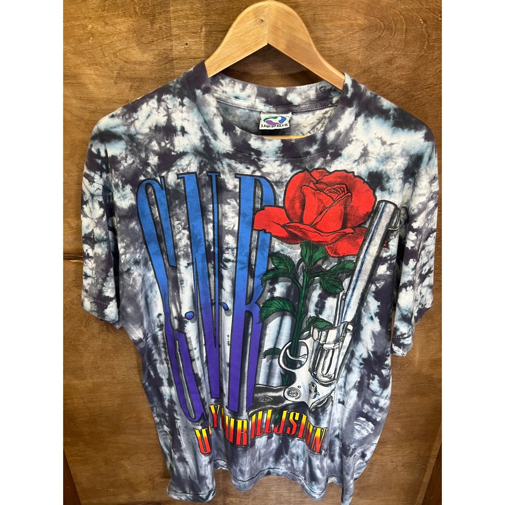 Vintage 1993 Guns N Roses Use Your Illusion Liquid Blue Tie Dye Shirt XL Mens - Picture 2 of 6